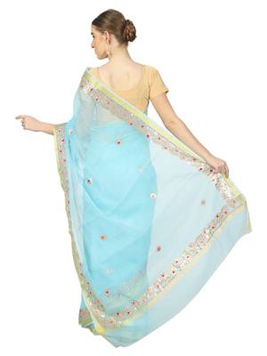 Lightblue Kota Doria Gotta Patti Saree 3