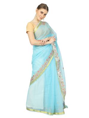 Lightblue Kota Doria Gotta Patti Saree 4