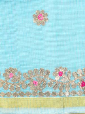 Lightblue Kota Doria Gotta Patti Saree 5