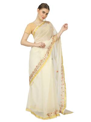 Lightbrown Kota Doria Gotta Patti Saree 4