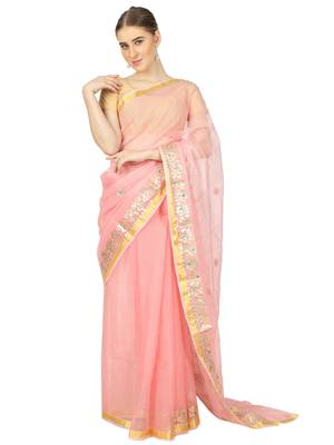 Peach Kota Doria Gotta Patti Saree 1