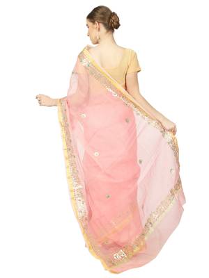 Peach Kota Doria Gotta Patti Saree 3
