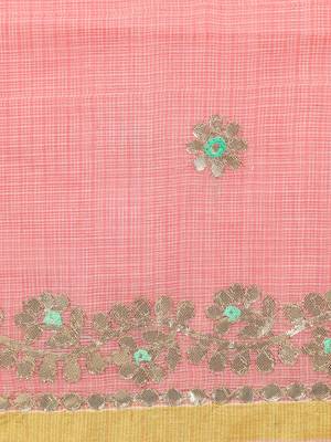 Peach Kota Doria Gotta Patti Saree 5