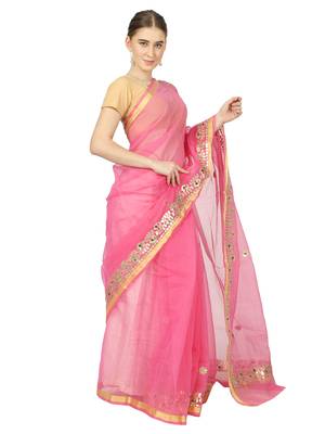 Pink Kota Doria Gotta Patti Saree 4