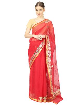 Red Kota Doria Gotta Patti Saree 1