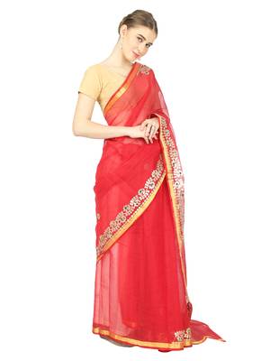 Red Kota Doria Gotta Patti Saree 4