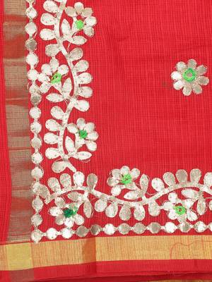 Red Kota Doria Gotta Patti Saree 5