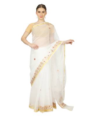 White Kota Doria Gotta Patti Saree 1