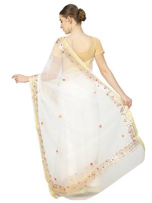 White Kota Doria Gotta Patti Saree 2