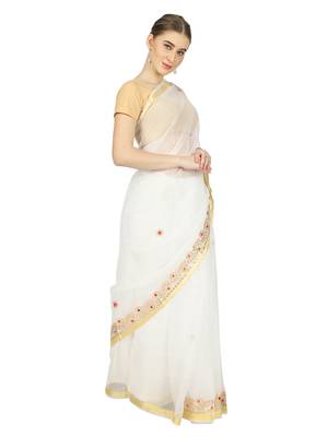 White Kota Doria Gotta Patti Saree 4