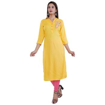 Women's Rayon Printed kurti(Yellow) 1