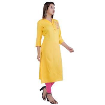 Women's Rayon Printed kurti(Yellow) 3