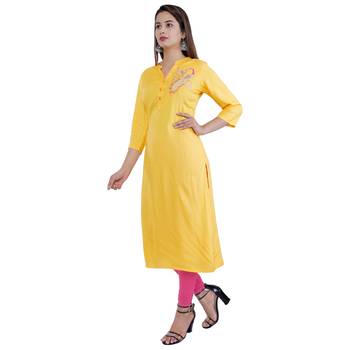 Women's Rayon Printed kurti(Yellow) 4
