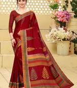 Maroon printed cotton saree with blouse