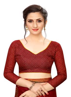 Maroon printed cotton saree with blouse 2