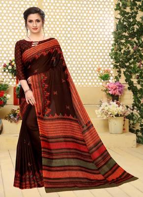 Multicolor printed cotton saree with blouse 1