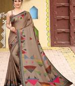 Brown printed cotton saree with blouse