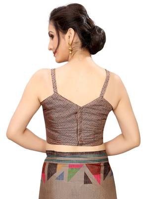 Brown printed cotton saree with blouse 3