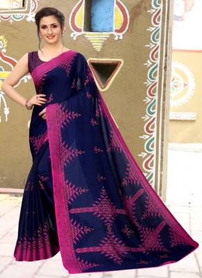 Blue printed cotton saree with blouse 1