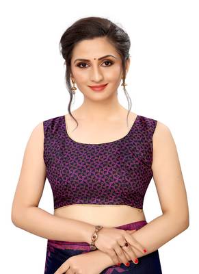 Blue printed cotton saree with blouse 2