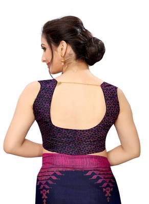Blue printed cotton saree with blouse 3