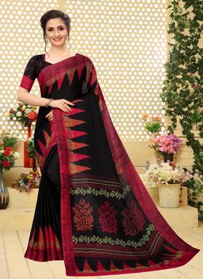 Black printed cotton saree with blouse 1