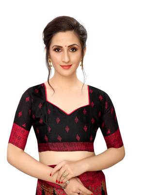 Black printed cotton saree with blouse 2