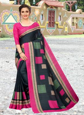 Black printed cotton saree with blouse 1