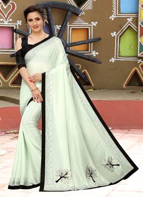 Cream plain silk saree with blouse 1