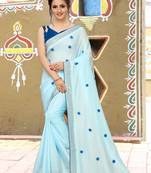 Sky blue plain silk saree with blouse