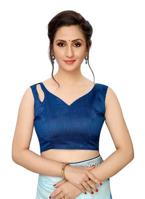 Sky blue plain silk saree with blouse 2