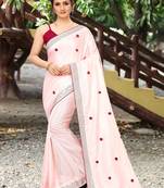 Light pink plain silk saree with blouse