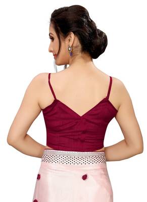 Light pink plain silk saree with blouse 3