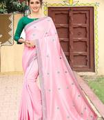Pink plain silk saree with blouse