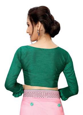 Pink plain silk saree with blouse 3