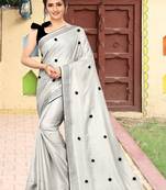 Grey plain silk saree with blouse
