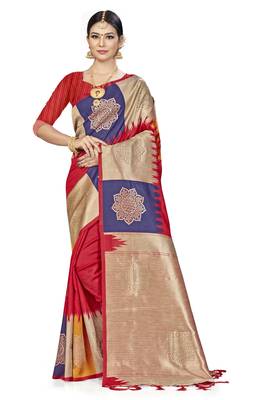 Red Woven Banarasi Silk Saree With Blouse 1