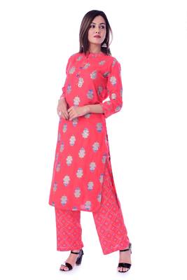 Red printed Rayon kurta-sets 3