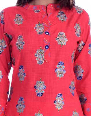 Red printed Rayon kurta-sets 4