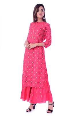 Red printed Rayon kurta-sets 3