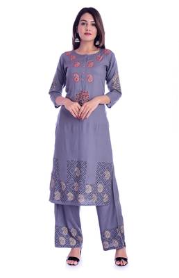 grey printed Rayon kurta-sets 1