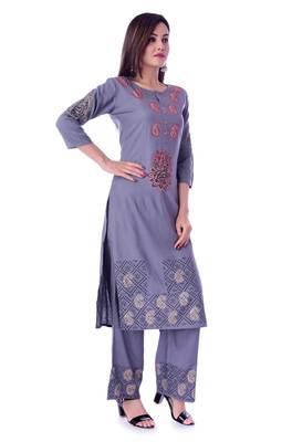 grey printed Rayon kurta-sets 2