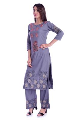 grey printed Rayon kurta-sets 3