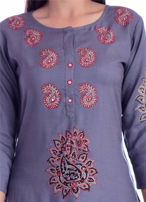 grey printed Rayon kurta-sets 4