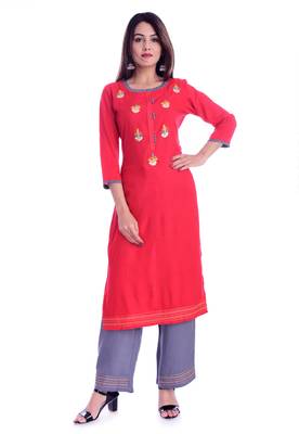 Red printed Rayon kurta-sets 1