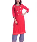 Red printed Rayon kurta-sets