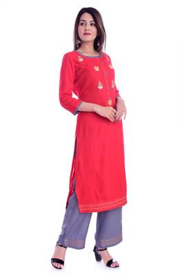 Red printed Rayon kurta-sets 2