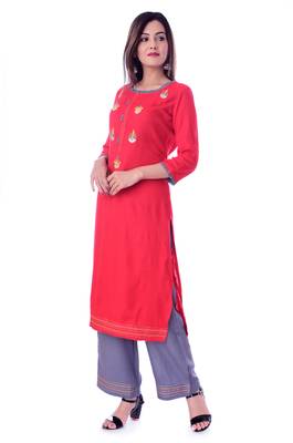 Red printed Rayon kurta-sets 3