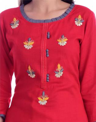 Red printed Rayon kurta-sets 4