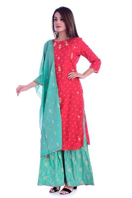 Red printed Rayon kurta-sets 3